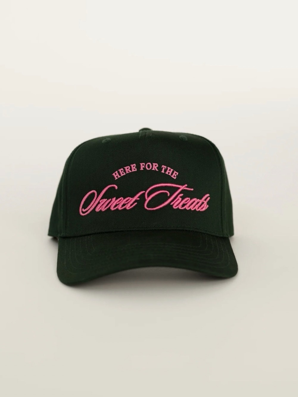 Here For The Sweet Treats Pink-Embroidered Green Baseball Cap